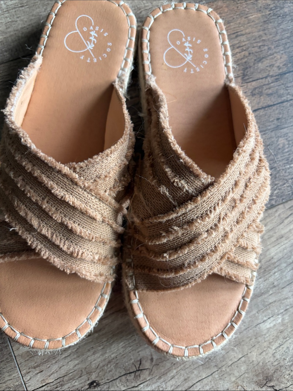 Society Tan Frayed Crossover Slide Mules